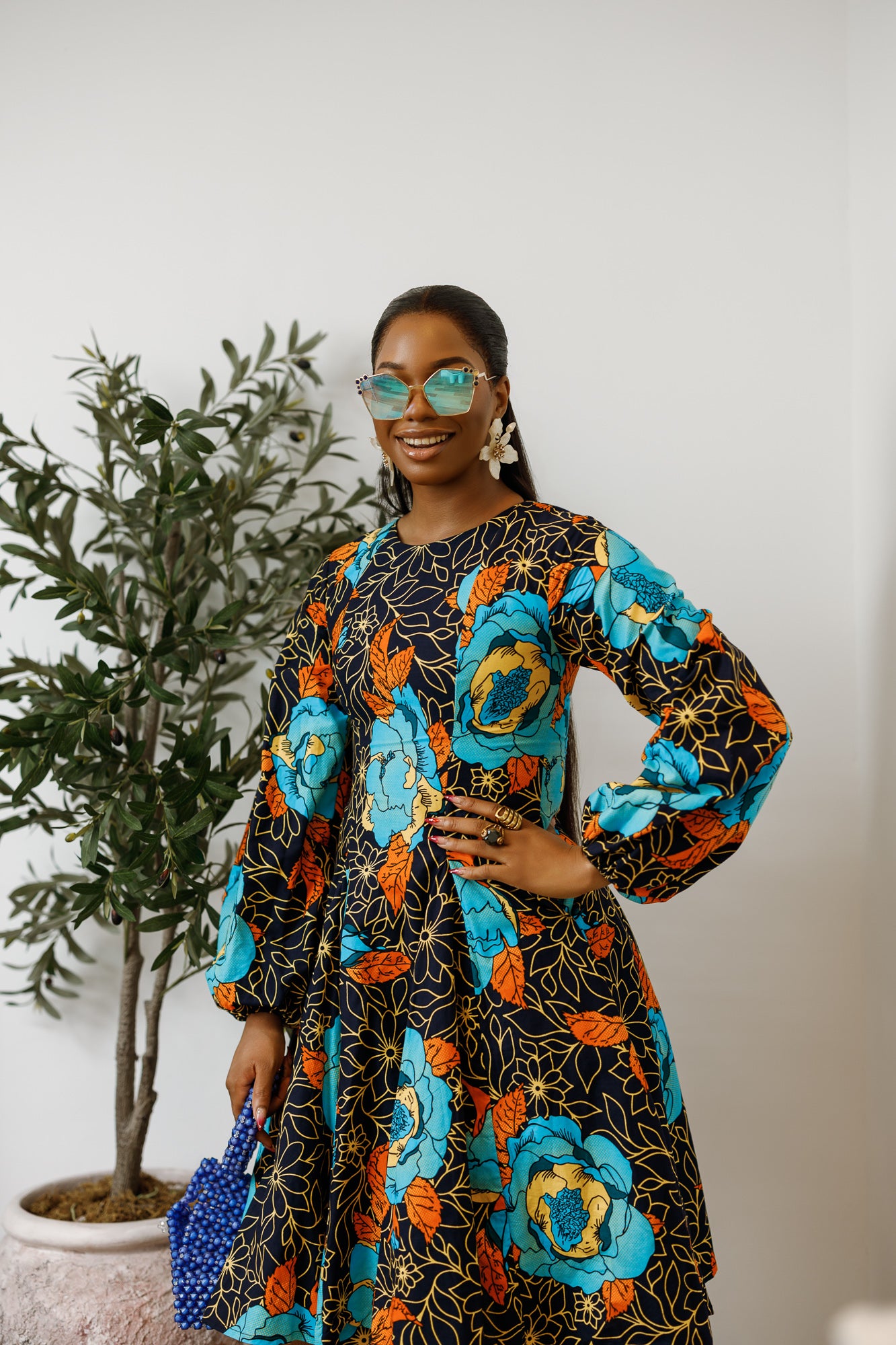 TITI AFRICAN PRINT PUFF SLEEVE DRESS [FLORAL] – MAE OTTI