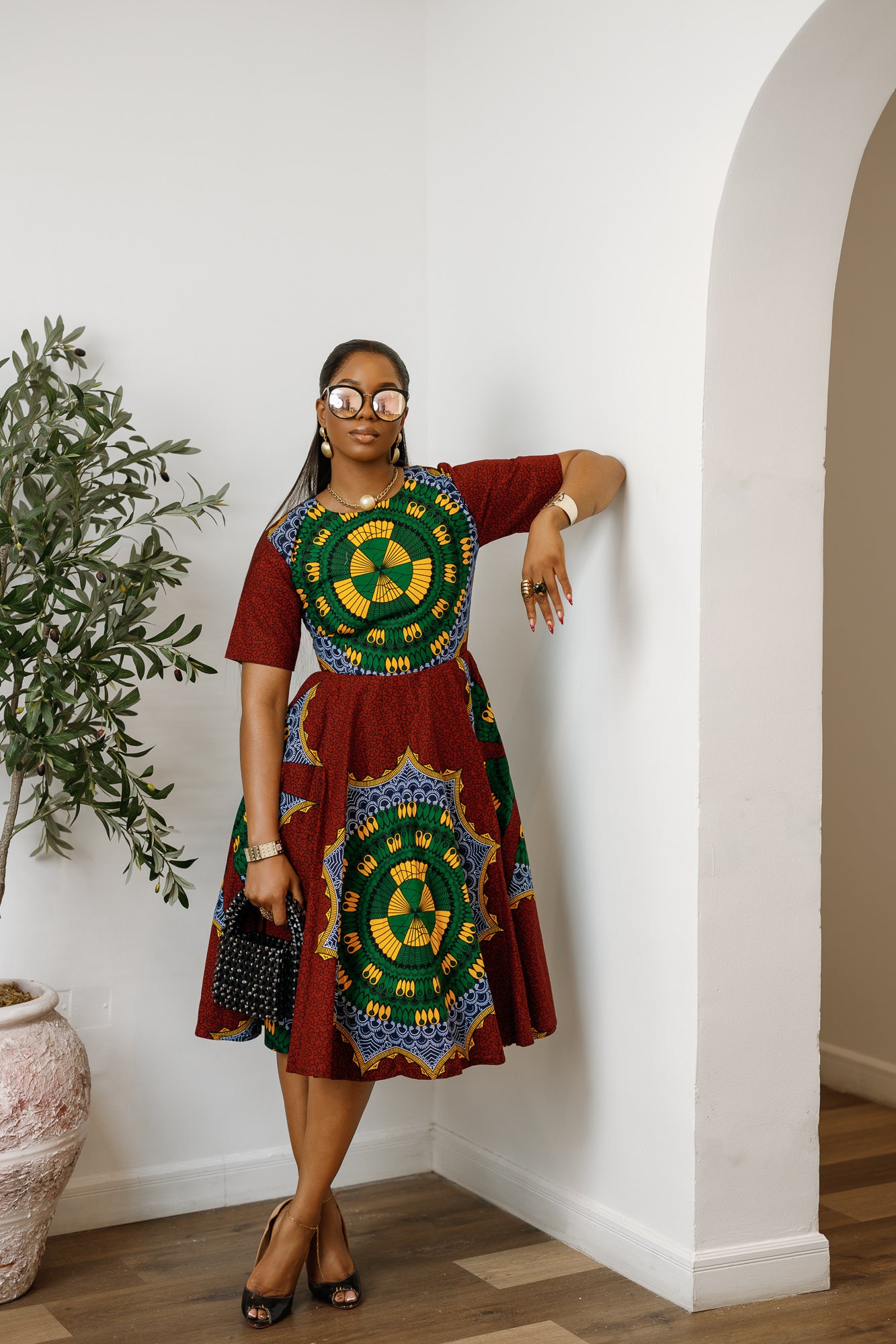 MARIAMA AFRICAN PRINT MIDI DRESS [GREEN] – MAE OTTI