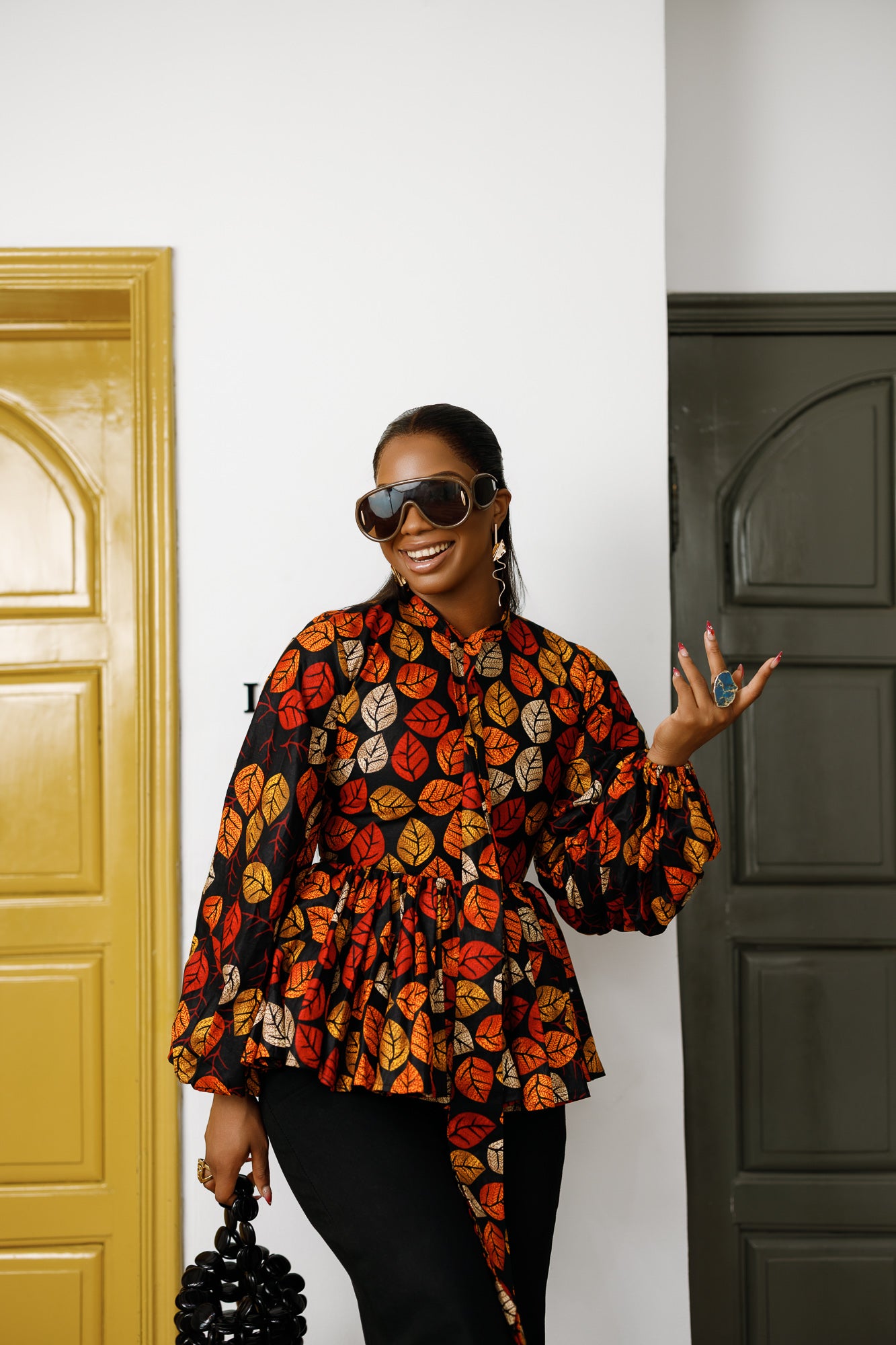BIBI AFRICAN PRINT TIE NECK PEPLUM TOP [FLORAL] – MAE OTTI