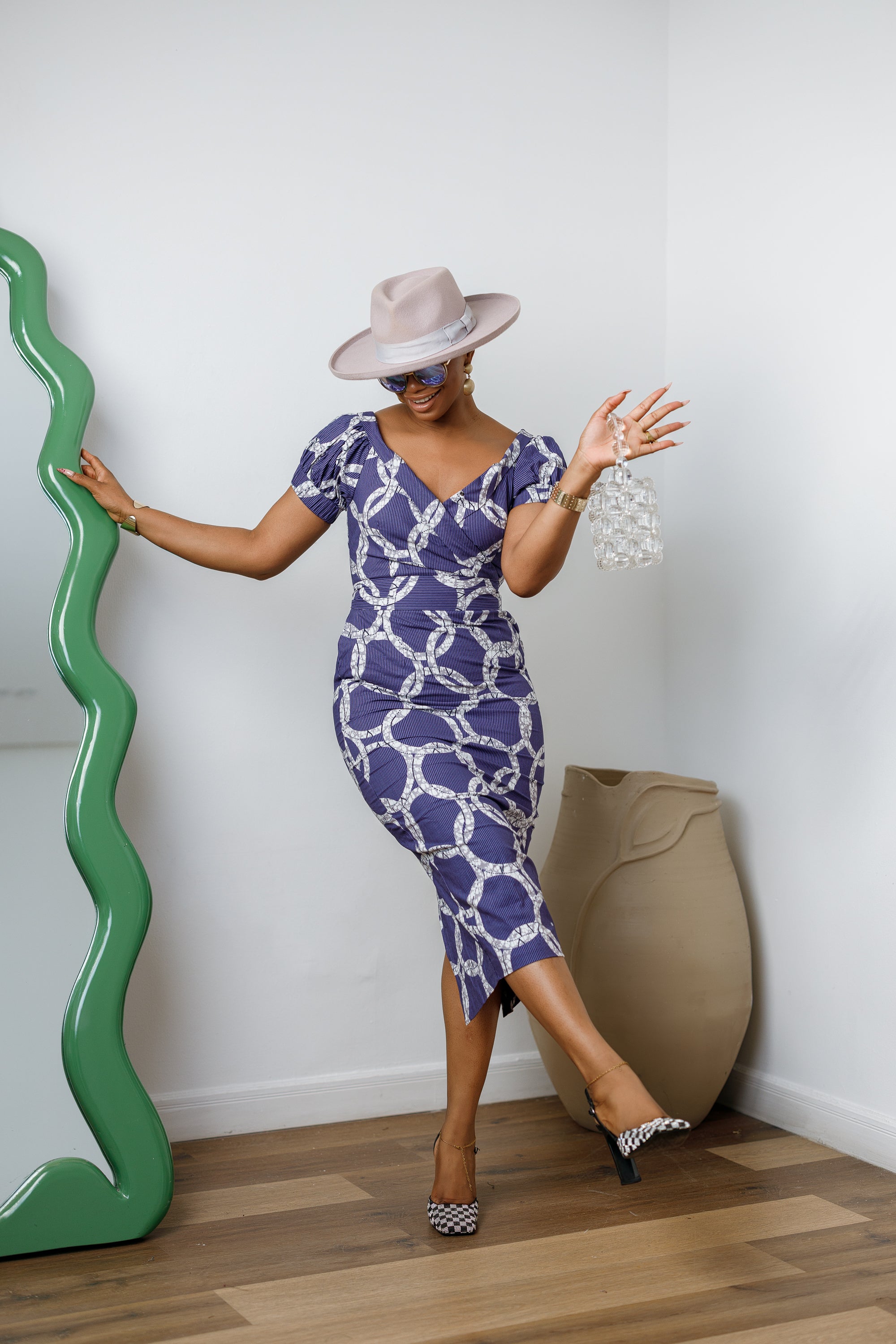 IDIA AFRICAN PRINT V-NECK PUFF SLEEVE MIDI DRESS – MAE OTTI