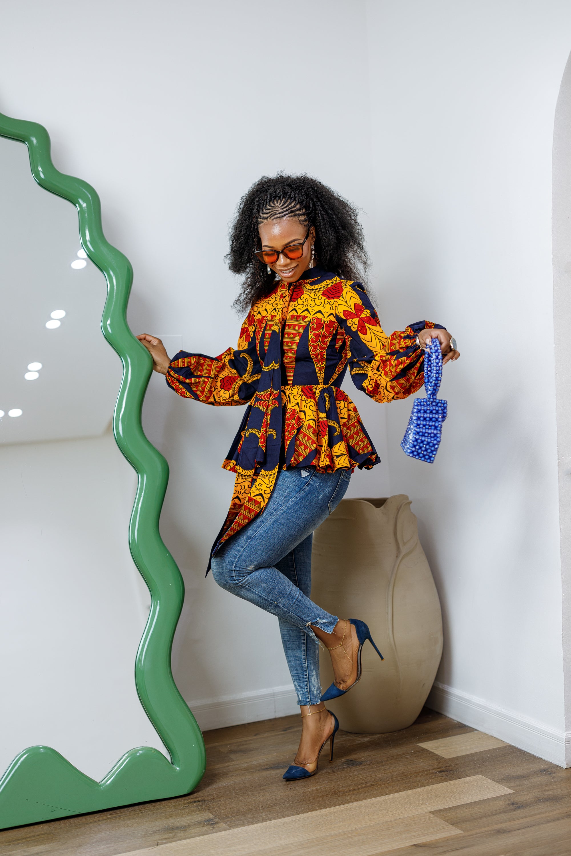 BIBI AFRICAN PRINT TIE NECK PEPLUM TOP [ORANGE] – MAE OTTI