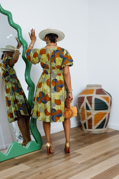 TARAJI AFRICAN PRINT PUFF SLEEVE DRESS