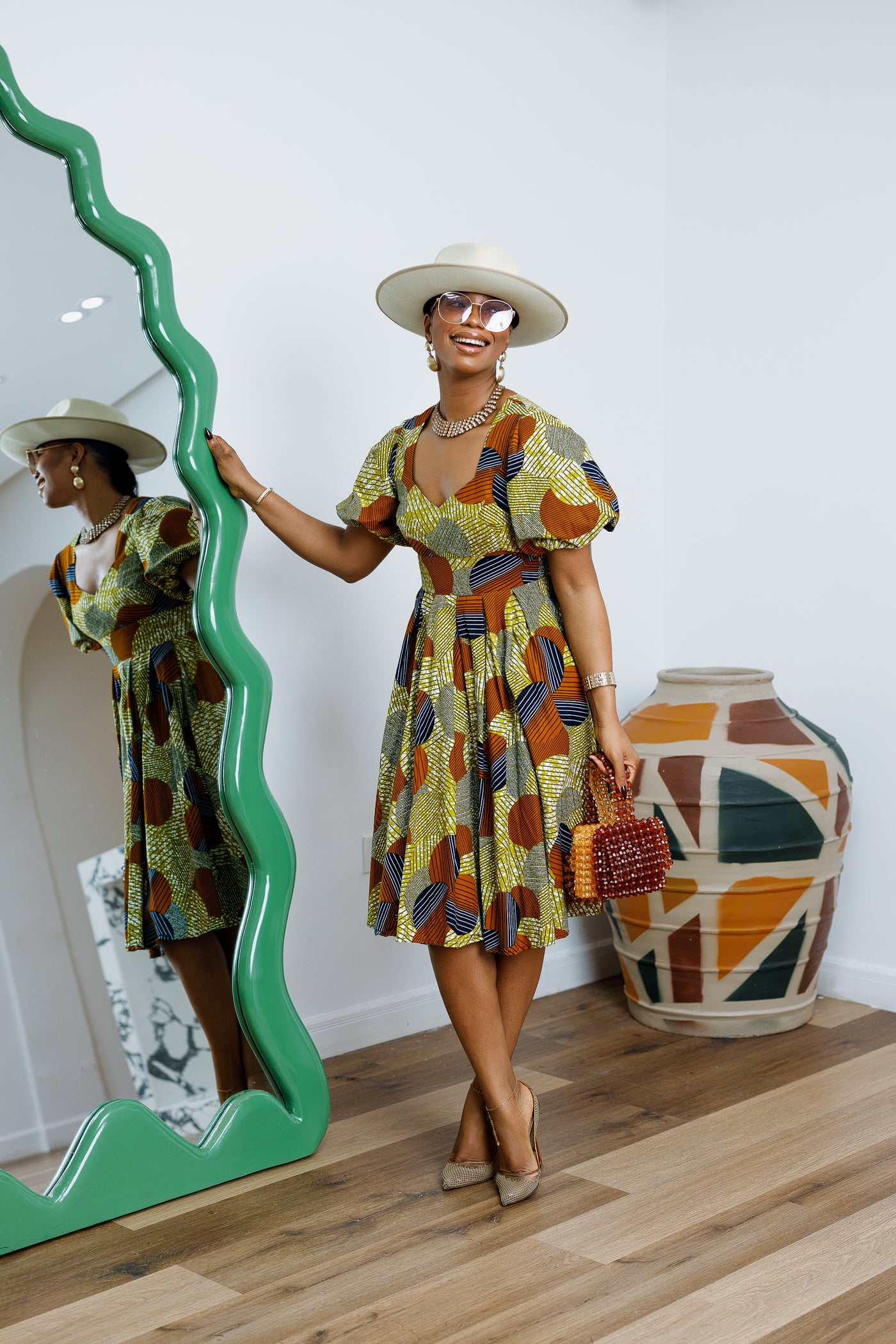 TARAJI AFRICAN PRINT PUFF SLEEVE DRESS