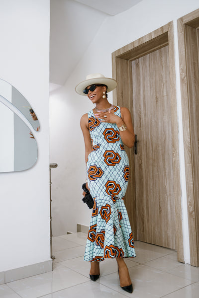 EYI AFRICAN PRINT SLEEVELESS SCOOP NECK DRESS