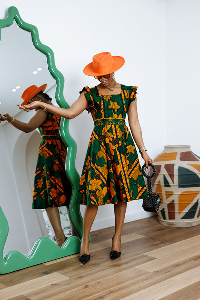 MALIKA AFRICAN PRINT FRILL SLEEVE DRESS