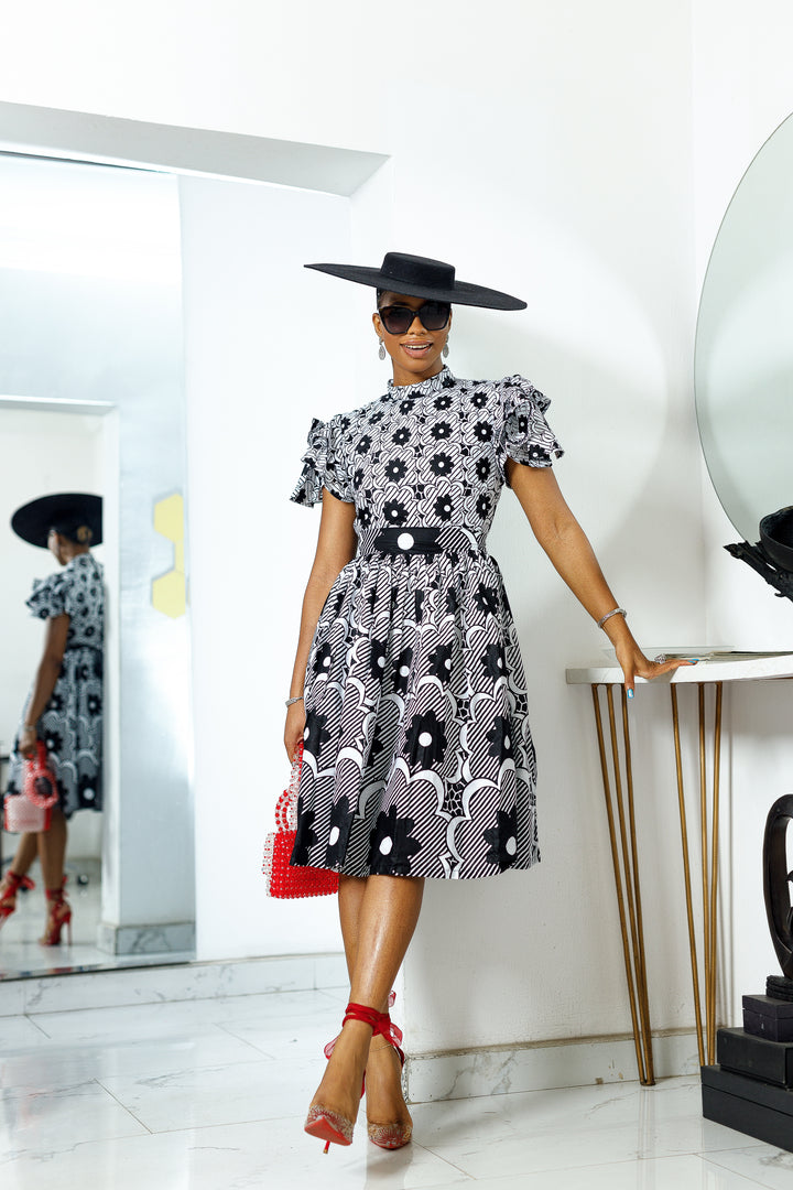VALERIE AFRICAN PRINT HIGH NECK DRESS