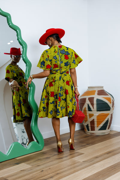TOSIN AFRICAN PRINT FLUTTER SLEEVE DRESS