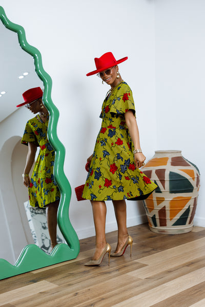 TOSIN AFRICAN PRINT FLUTTER SLEEVE DRESS