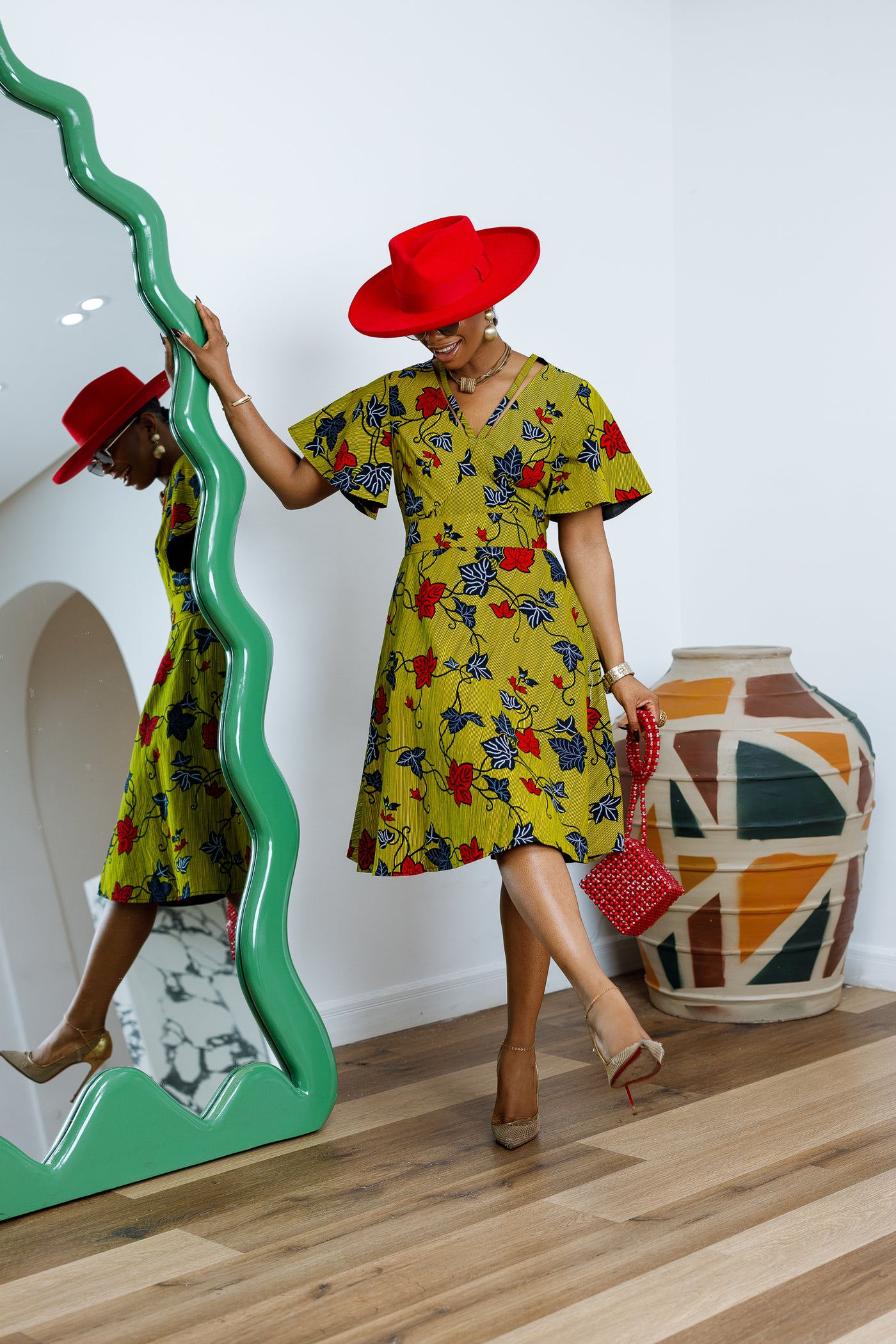 TOSIN AFRICAN PRINT FLUTTER SLEEVE DRESS
