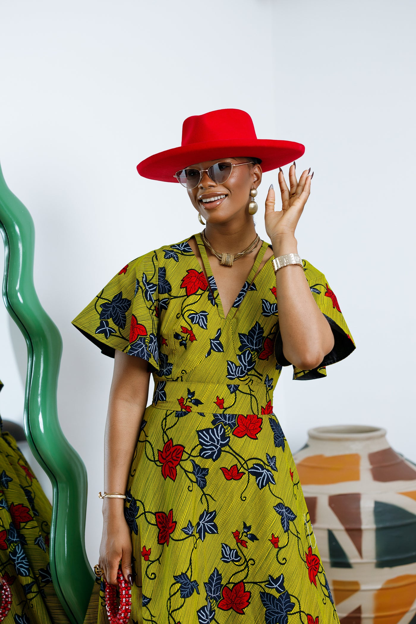 TOSIN AFRICAN PRINT FLUTTER SLEEVE DRESS