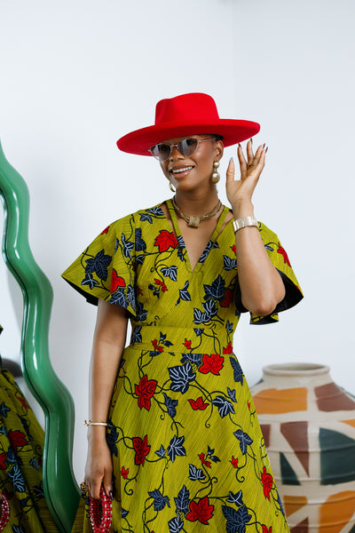 TOSIN AFRICAN PRINT FLUTTER SLEEVE DRESS