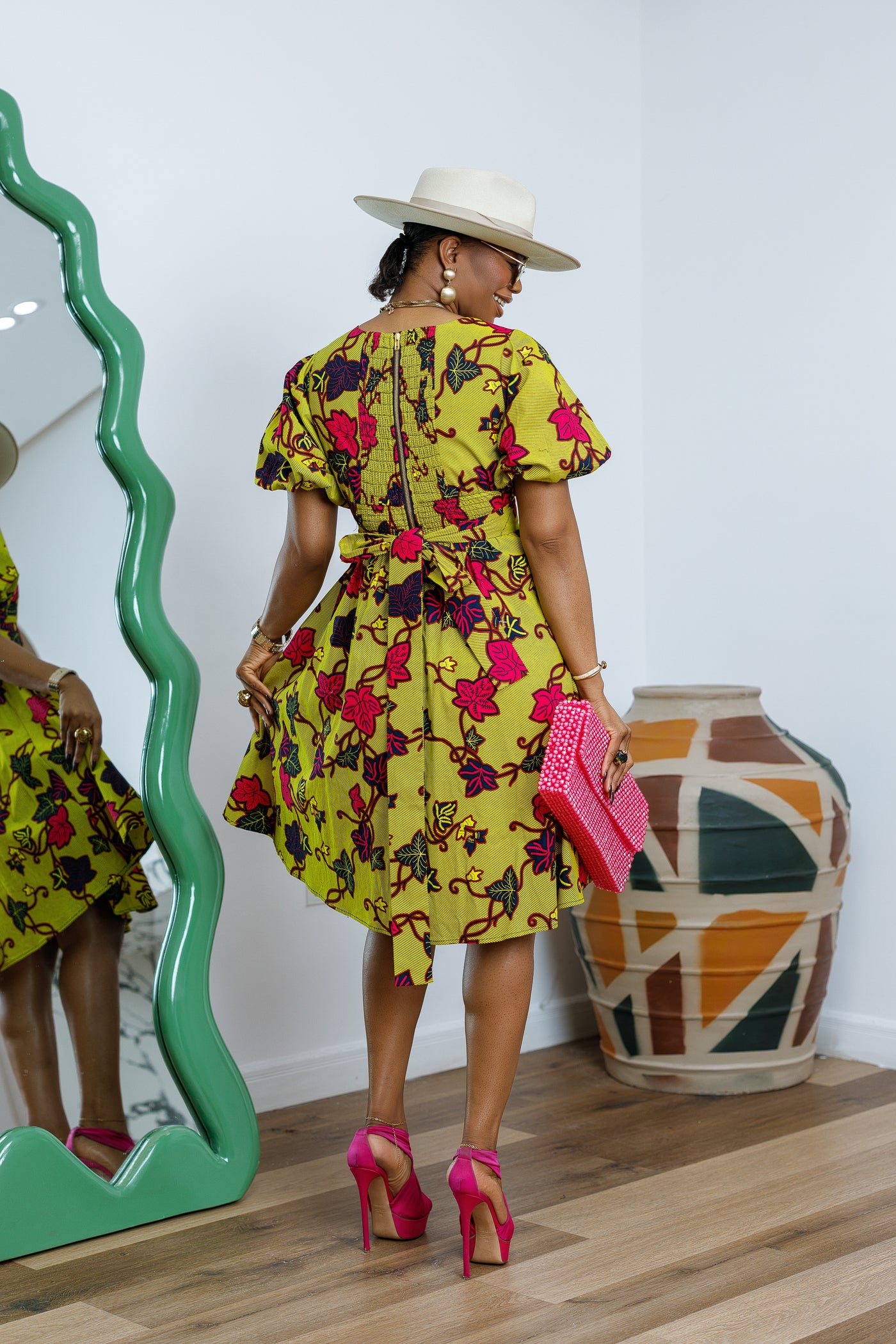 TARAJI AFRICAN PRINT PUFF SLEEVE DRESS [MULTICOLOR]