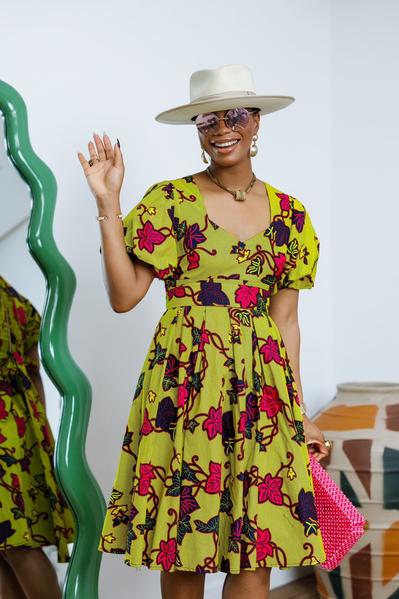 TARAJI AFRICAN PRINT PUFF SLEEVE DRESS [MULTICOLOR]