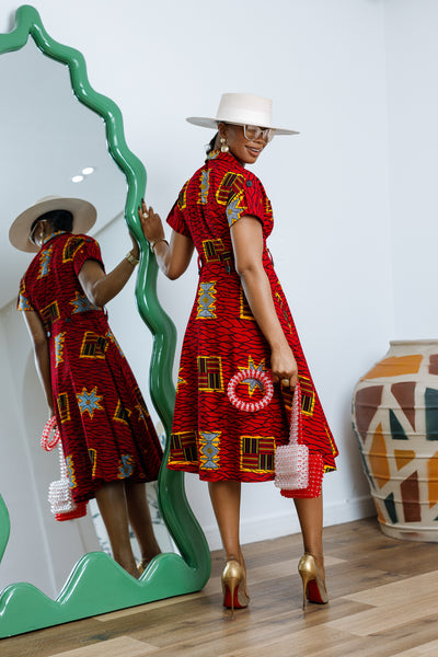 JULIET AFRICAN PRINT MIDI DRESS [RED]