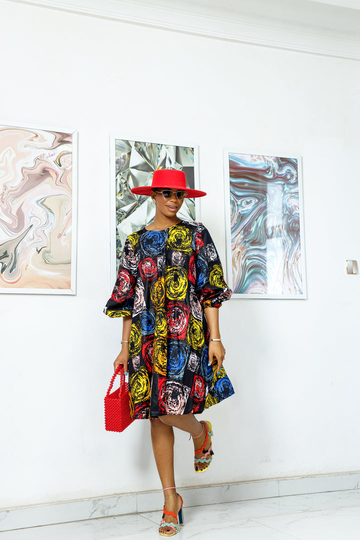 AMINA AFRICAN PRINT DRESS A-LINE DRESS [MULTICOLOR]