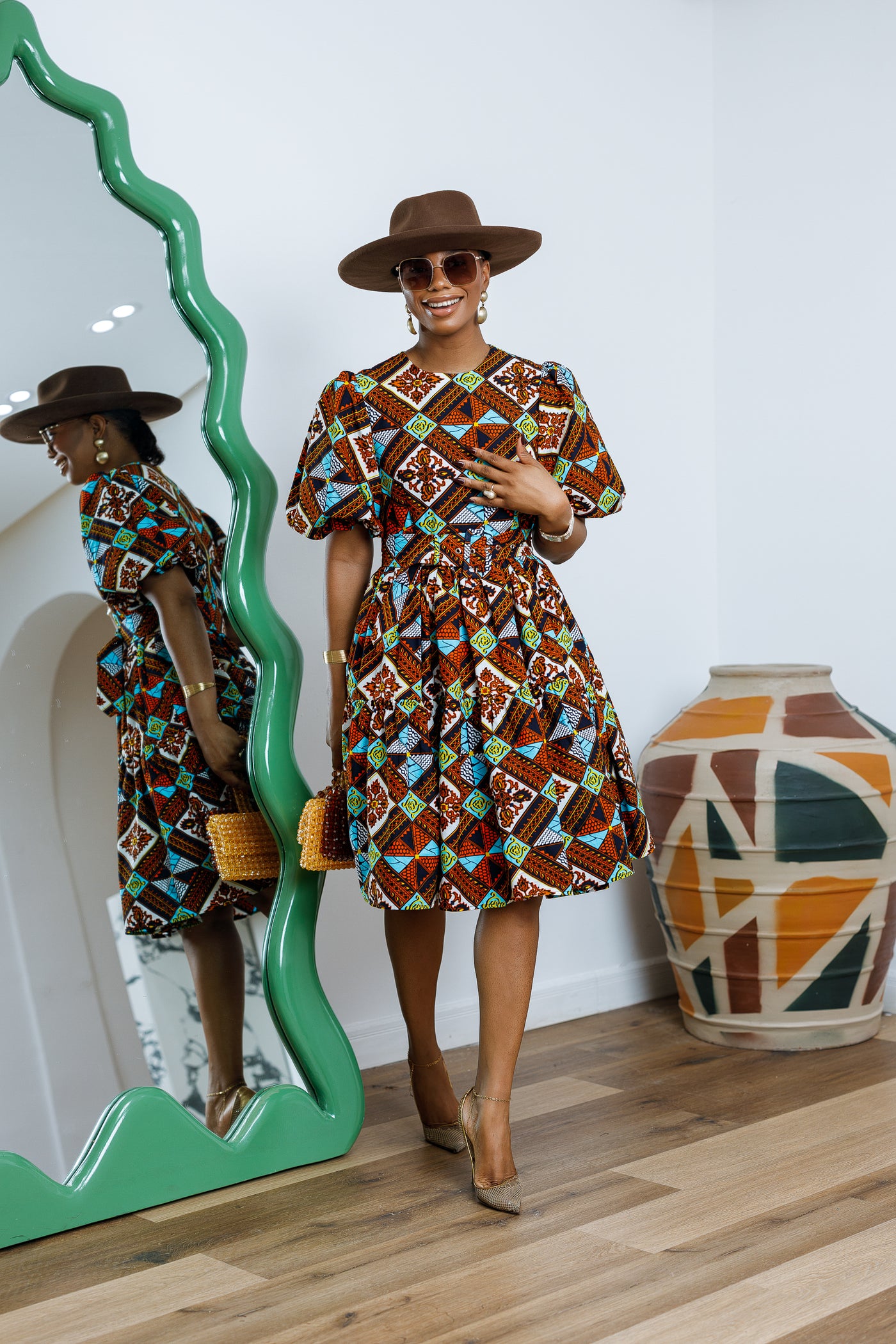 BUNMI AFRICAN PRINT MIDI DRESS [MULTICOLOR]