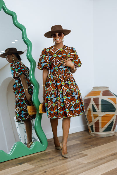 BUNMI AFRICAN PRINT MIDI DRESS [MULTICOLOR]