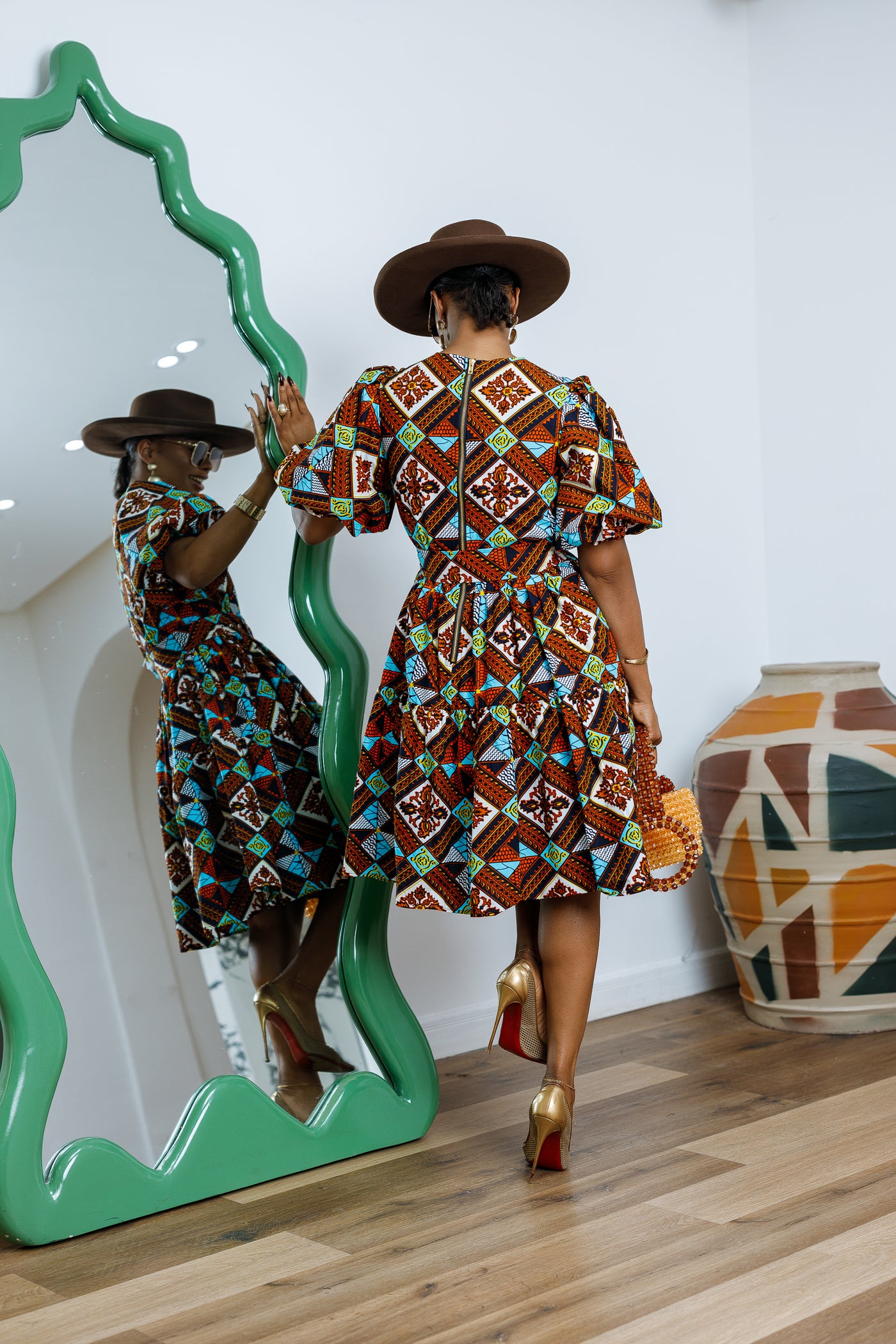 BUNMI AFRICAN PRINT MIDI DRESS [MULTICOLOR]