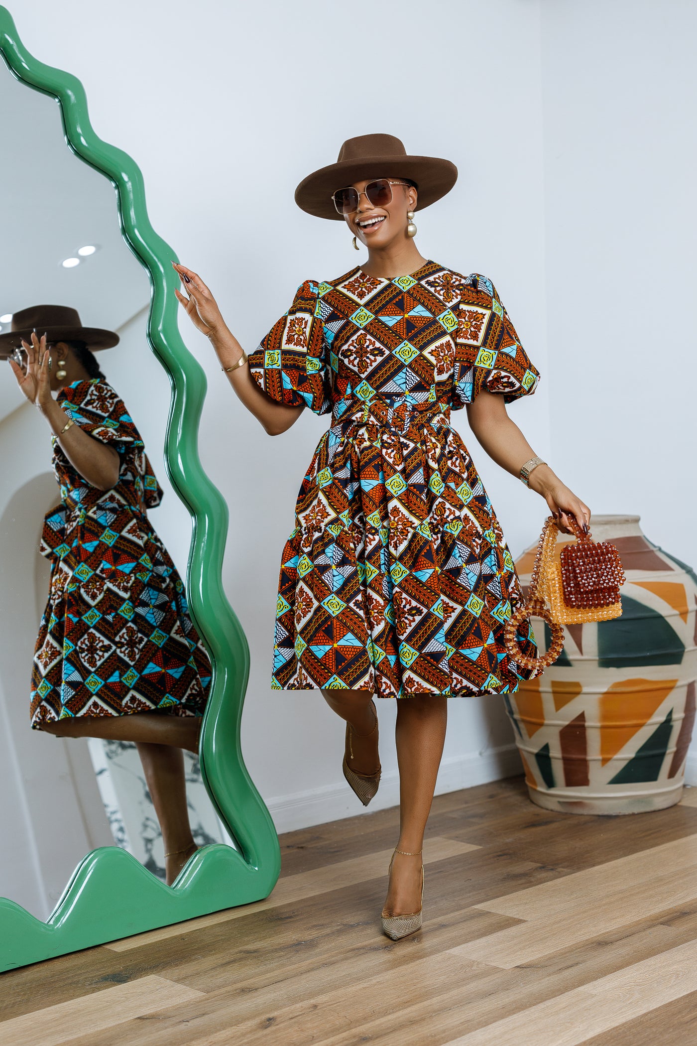 BUNMI AFRICAN PRINT MIDI DRESS [MULTICOLOR]