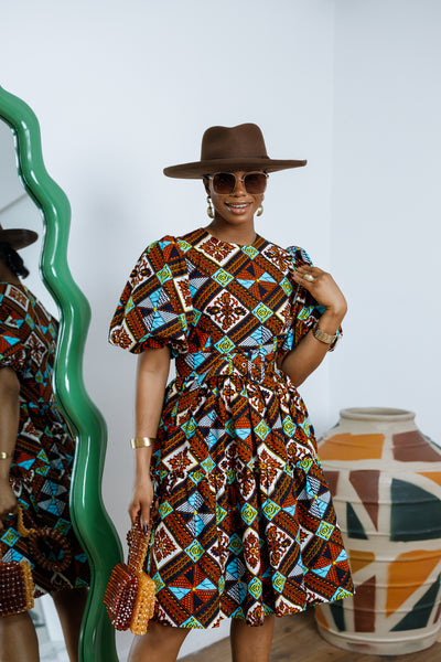 BUNMI AFRICAN PRINT MIDI DRESS [MULTICOLOR]