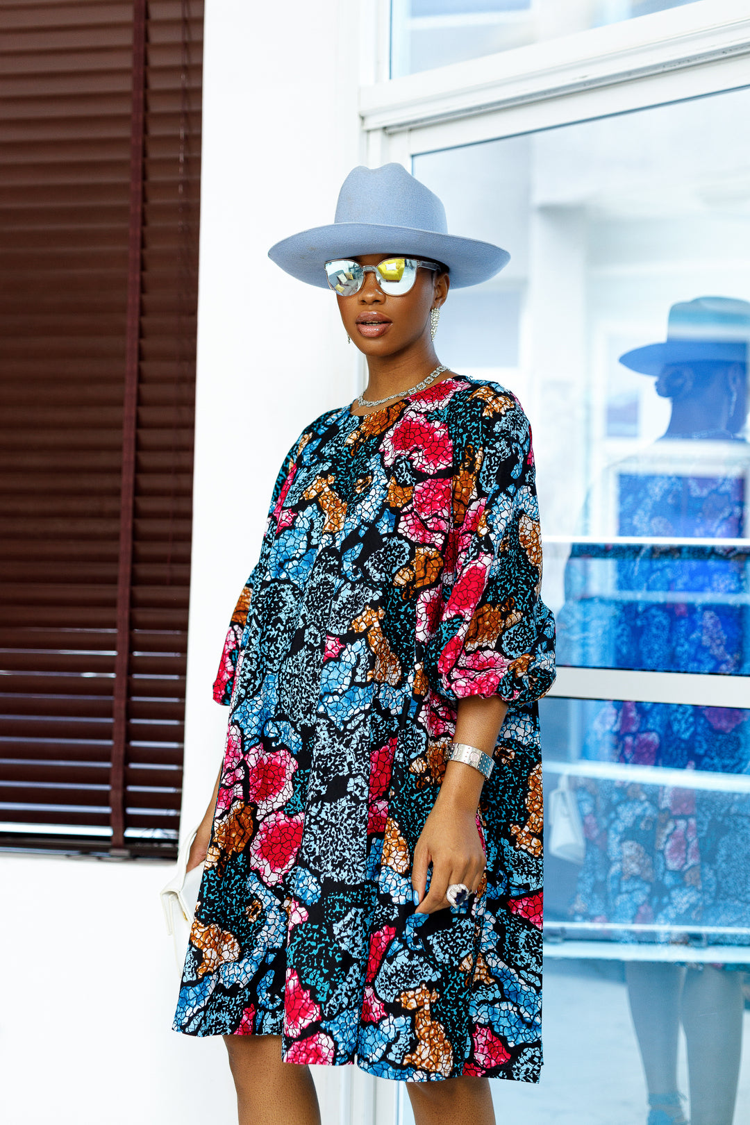 AMINA AFRICAN PRINT DRESS A-LINE DRESS [BLUE]