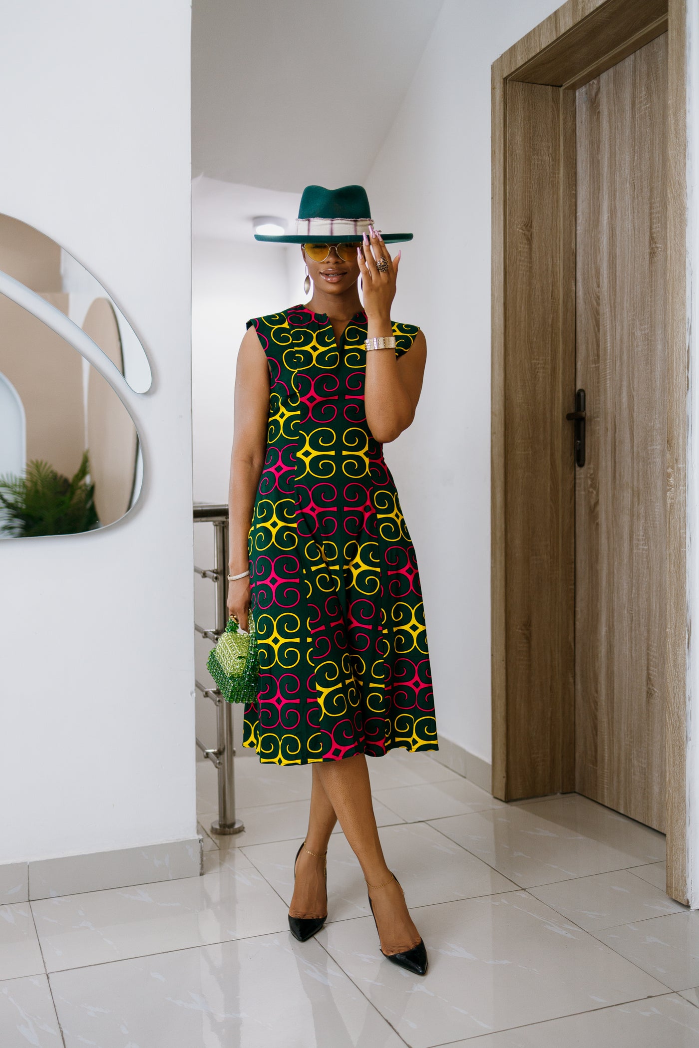 RAISA AFRICAN PRINT SLEEVELESS MIDI DRESS