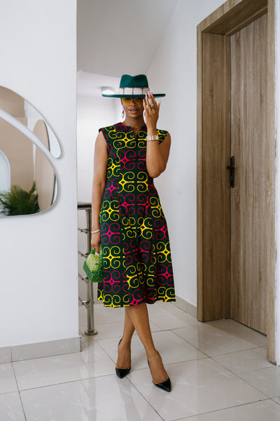 RAISA AFRICAN PRINT SLEEVELESS MIDI DRESS