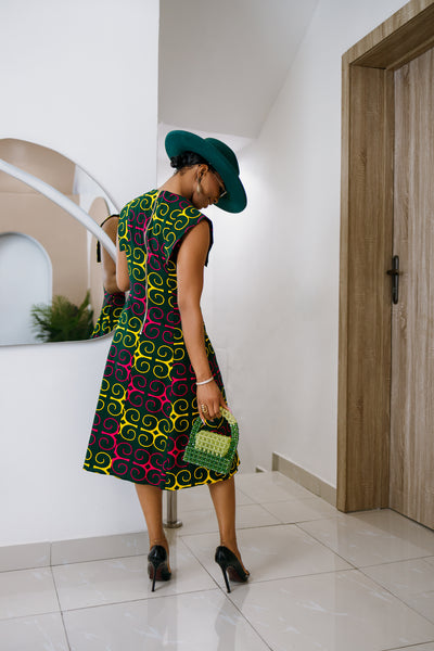 RAISA AFRICAN PRINT SLEEVELESS MIDI DRESS