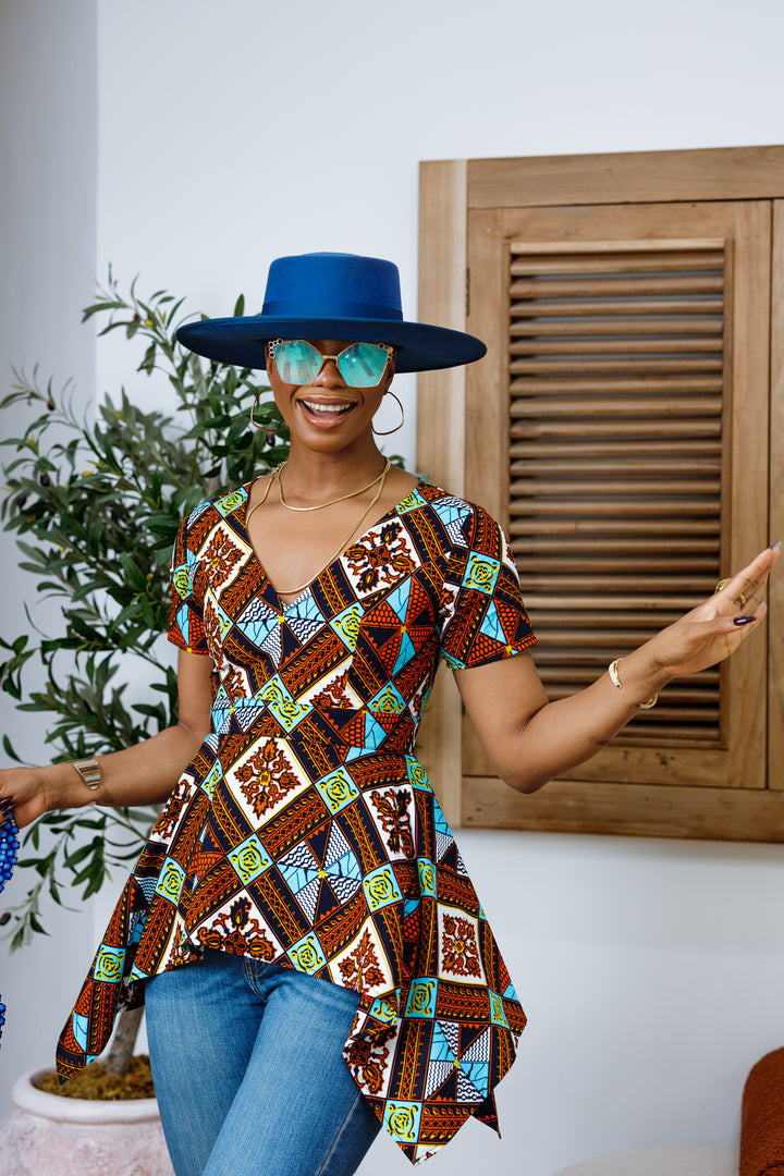 EBUN AFRICAN PRINT ASYMMETRIC PEPLUM TOP – MAE OTTI