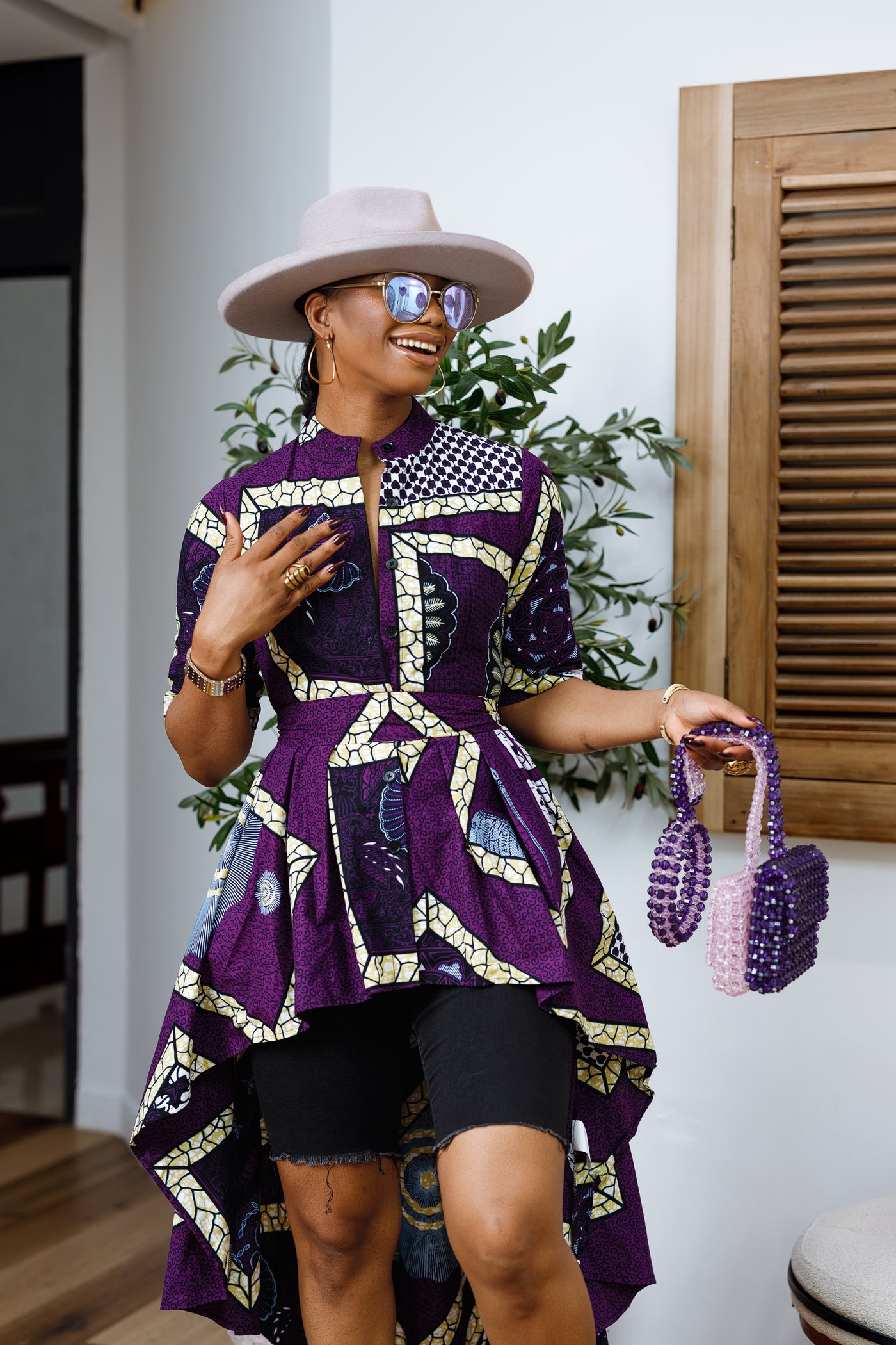 AFUA AFRICAN PRINT HI-LOW TOP [PURPLE]