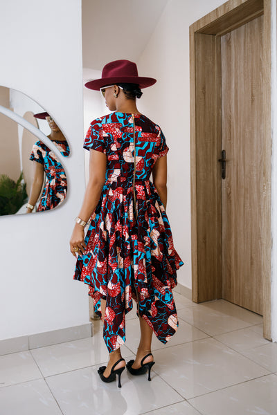 KARIMAH AFRICAN PRINT HANDKERCHIEF HEM DRESS
