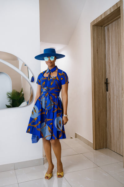 MIA AFRICAN PRINT OPEN FRONT SHIRT DRESS [BLUE]