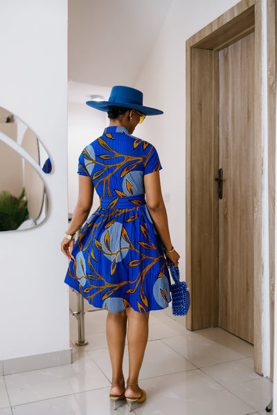 MIA AFRICAN PRINT OPEN FRONT SHIRT DRESS [BLUE]