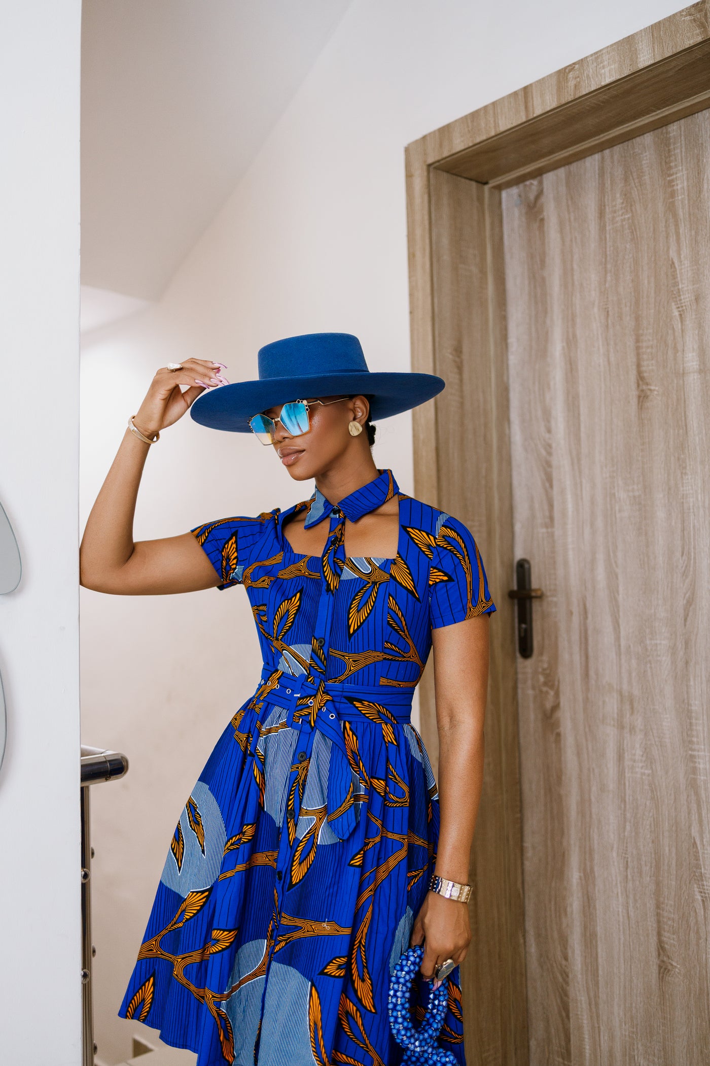 MIA AFRICAN PRINT OPEN FRONT SHIRT DRESS [BLUE]