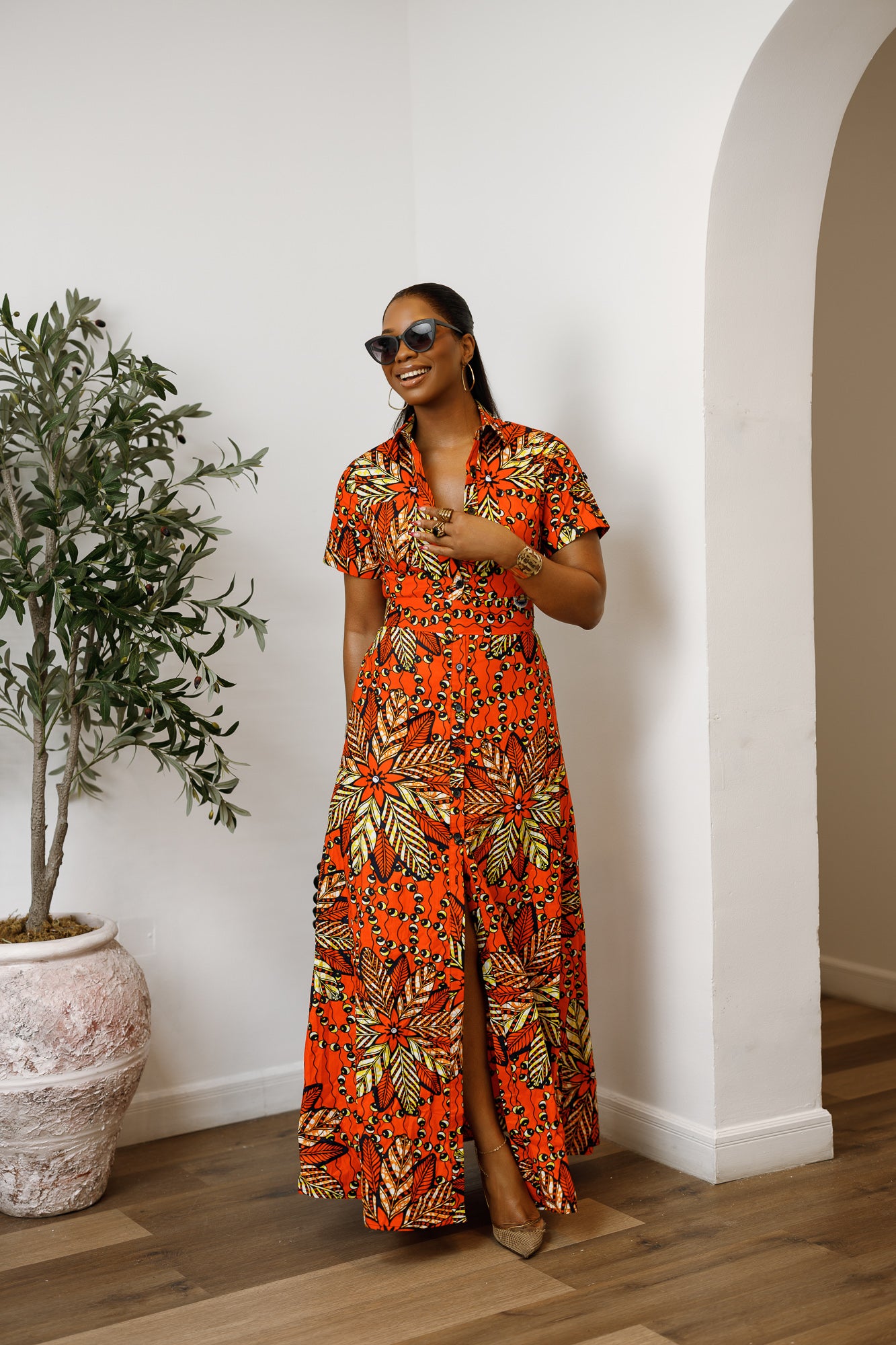 a line maxi shirt dress Donna Karan Women's Short Sleeve Tie Front Maxi Shirt Dress in Nightfall Combo Palm Blue, Size Medium