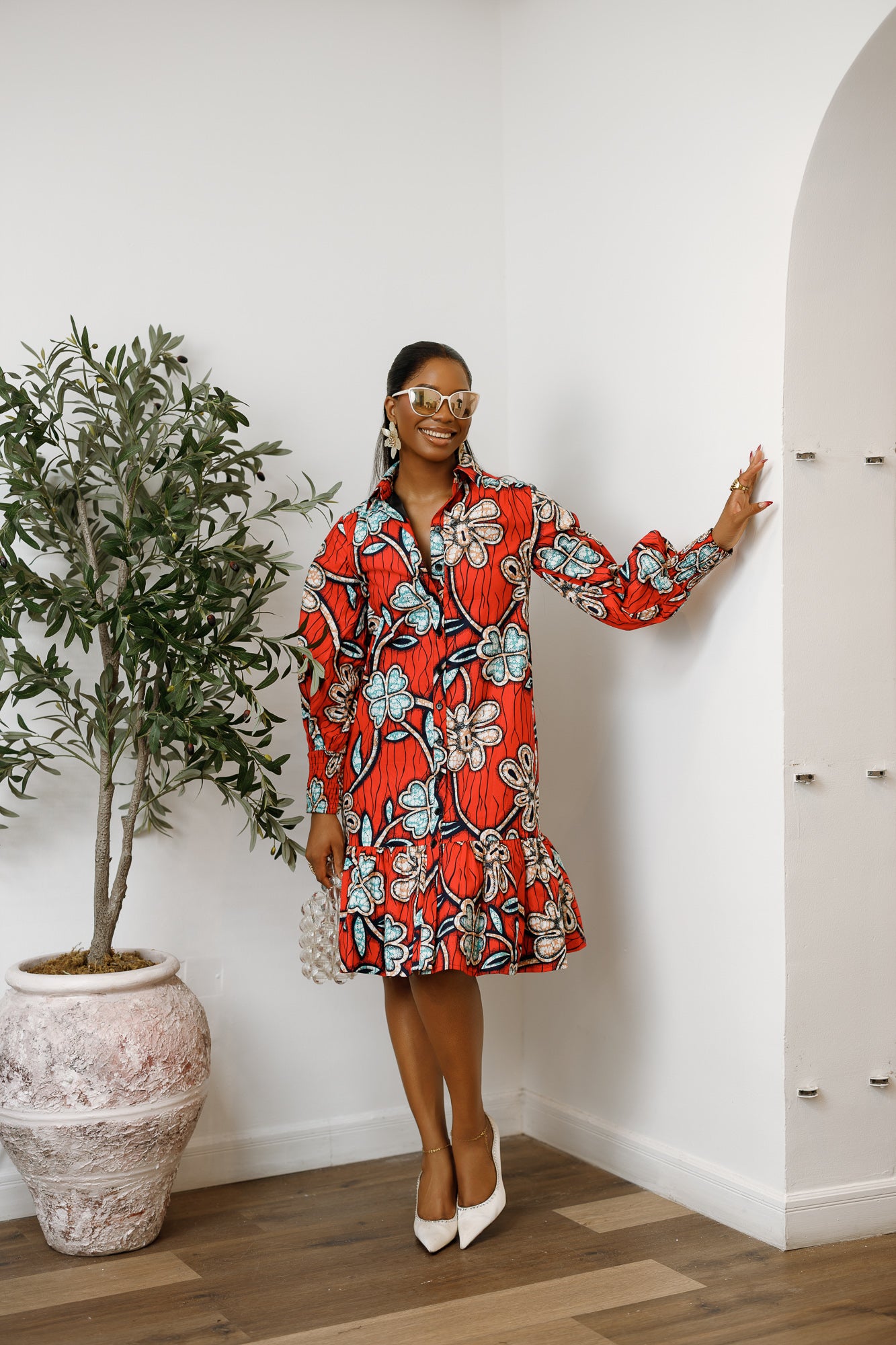 ruffle hem shirt dress Garden Print Ruffle Hem Shirt Dress