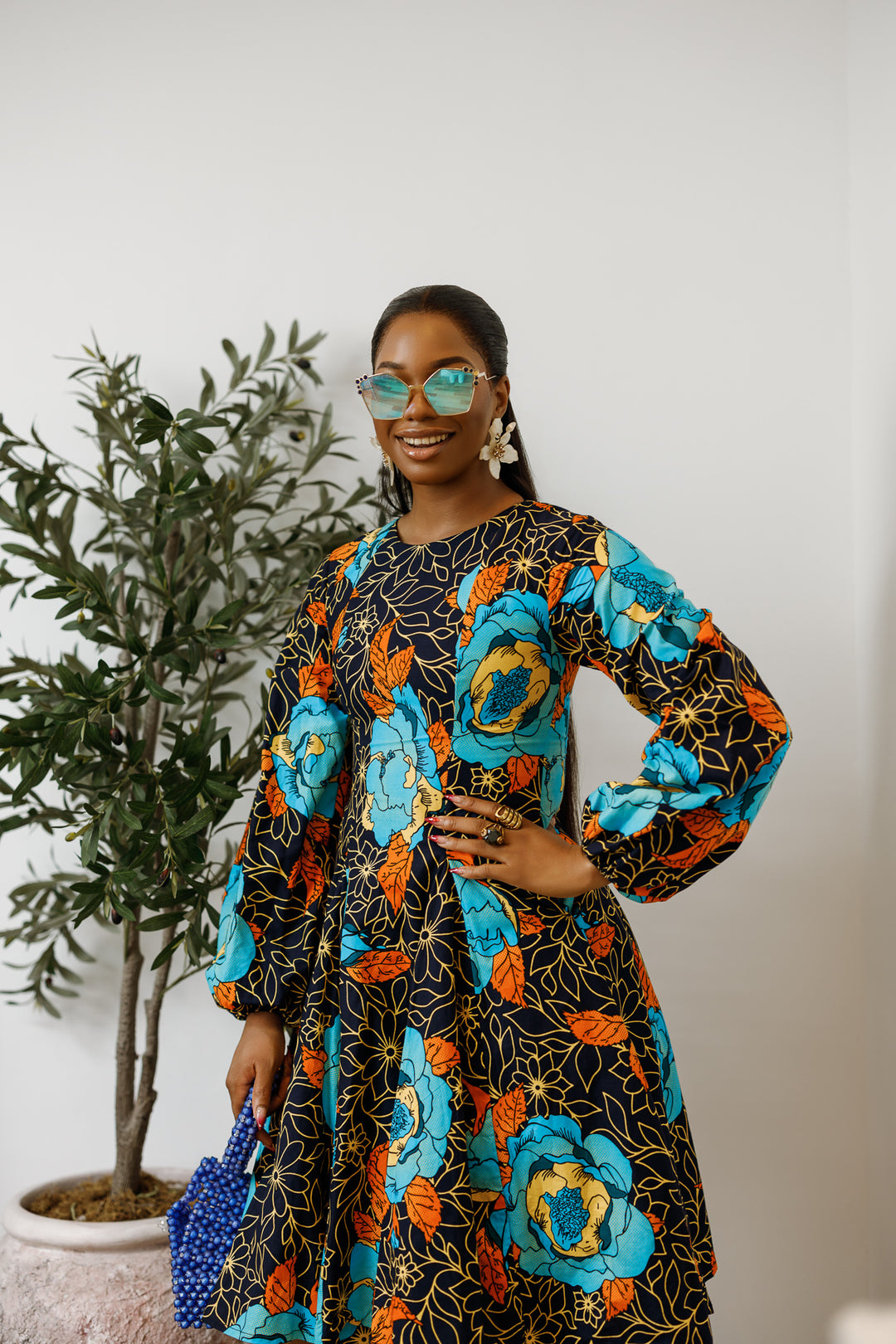 chinese dress ladies Blue Red African Ankara Print Long Maxi Dress – Africanclothinghub main image 0
