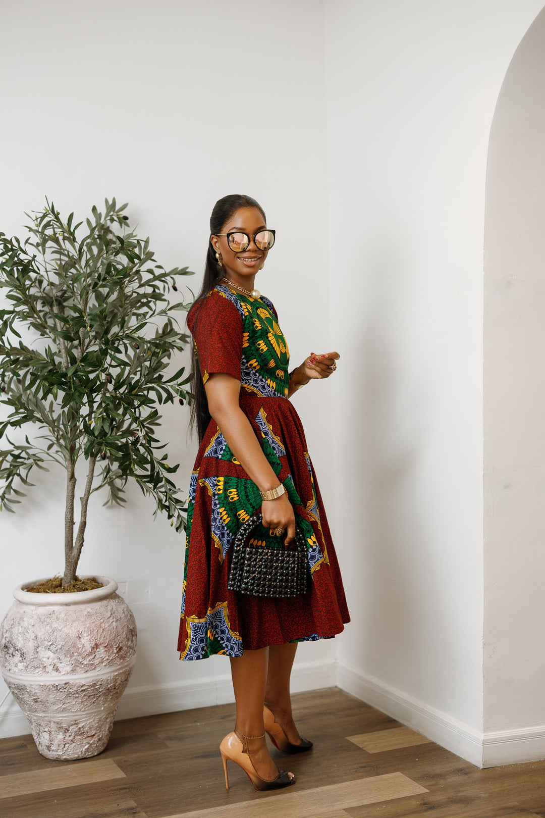 african midi dress Ankara Kesandu Print Midi Dress