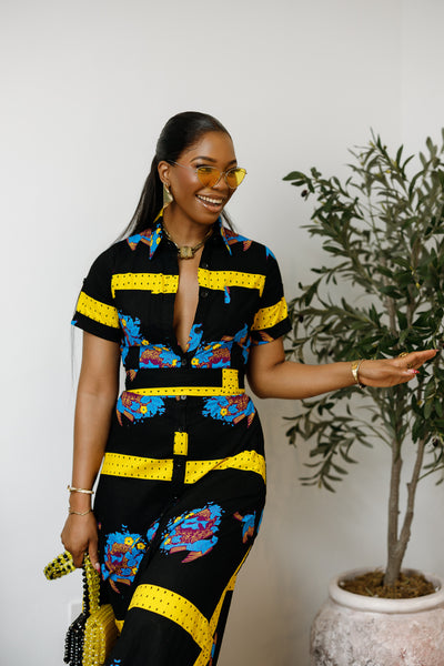 NANNY AFRICAN PRINT MAXI A-LINE SHIRT DRESS