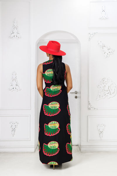 HALIMA AFRICAN PRINT MAXI FRONT ZIP DRESS