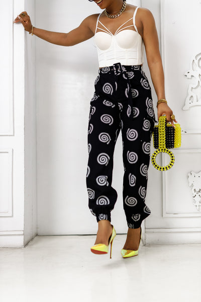 FUNBI AFRICAN PRINT JOGGERS [BLACK]