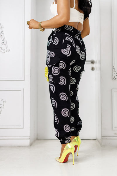 FUNBI AFRICAN PRINT JOGGERS [BLACK]