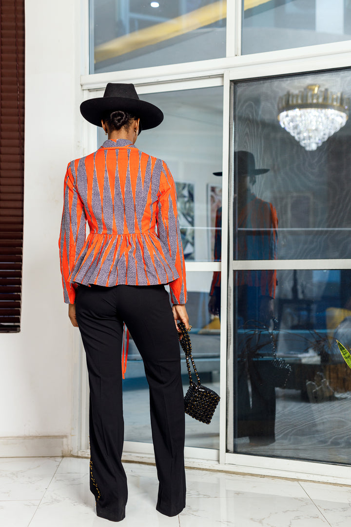 NINI AFRICAN PRINT FRONT TIE BLAZER