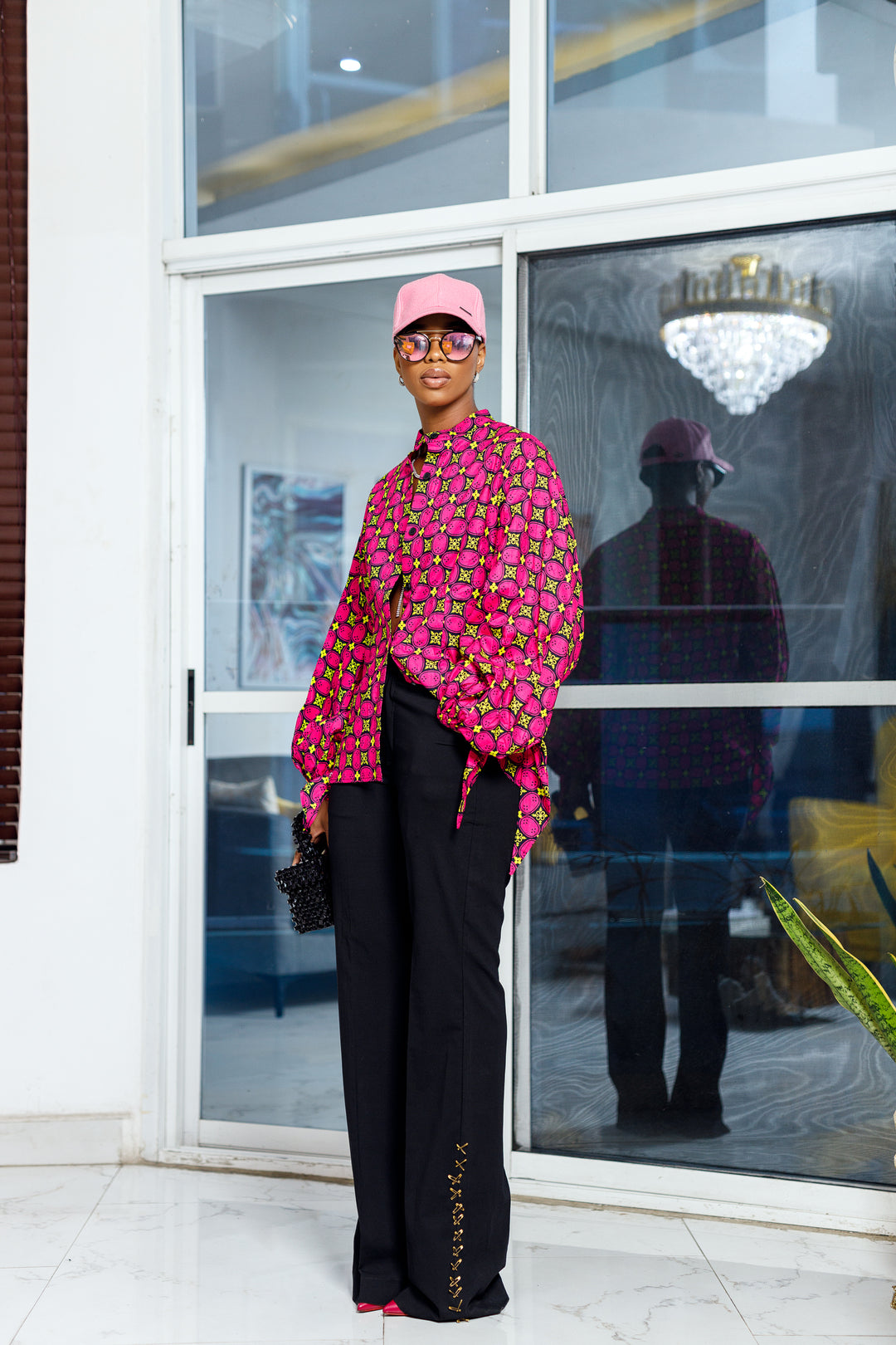 ELIZA AFRICAN PRINT PUFF SLEEVE SHIRT [PINK]