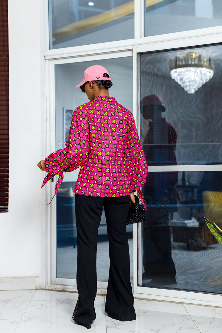 ELIZA AFRICAN PRINT PUFF SLEEVE SHIRT [PINK]
