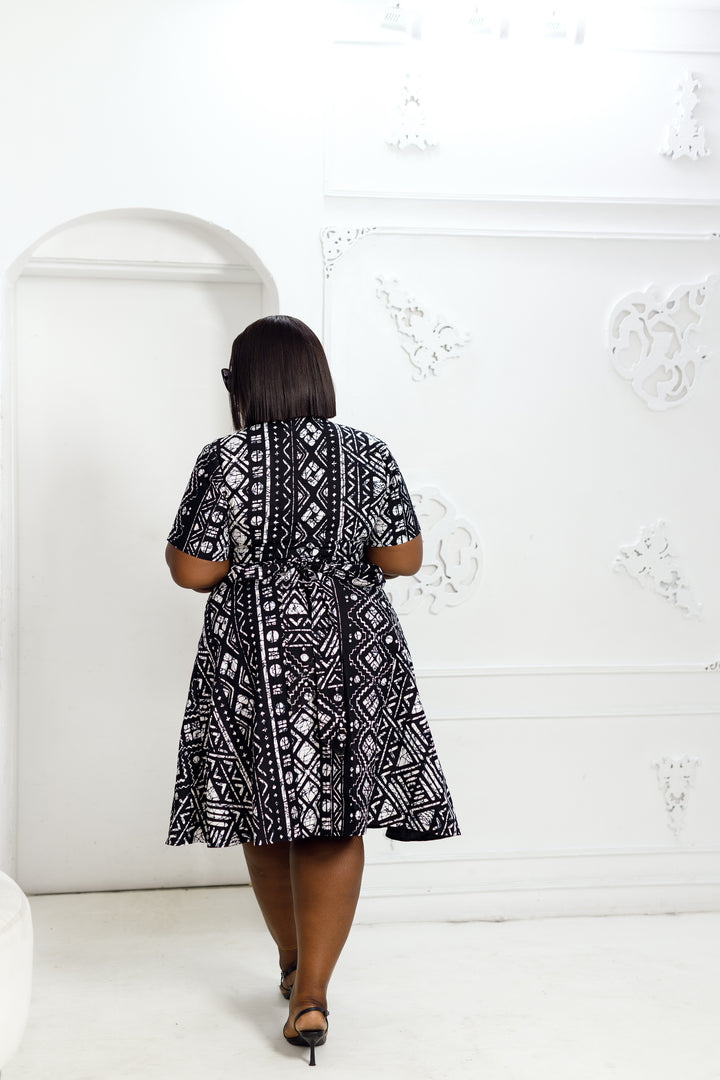 ABI AFRICAN PRINT WRAP DRESS [BLACK]