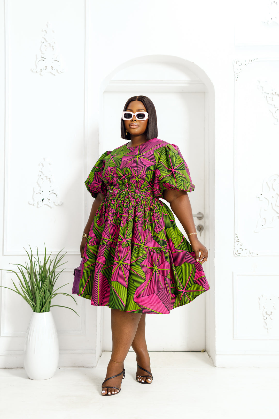 BUNMI AFRICAN PRINT PUFF SLEEVE MIDI DRESS PRE-ORDER [Ships on or before MAY 27TH]