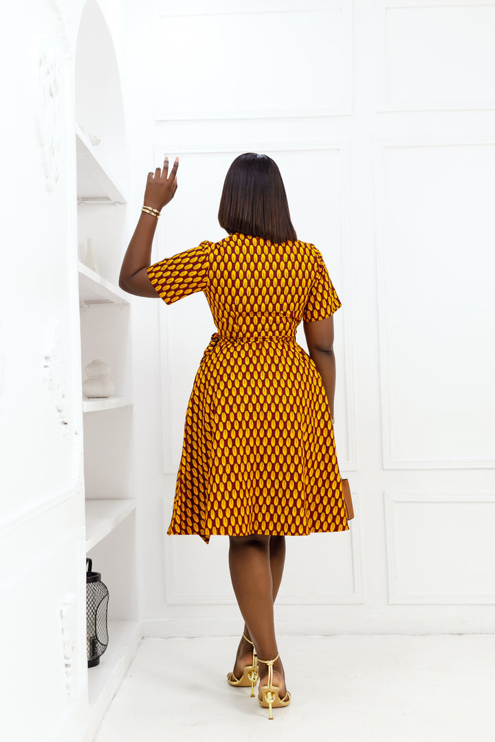 ABI AFRICAN PRINT WRAP DRESS [ORANGE]