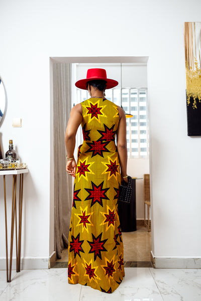 HALIMA AFRICAN PRINT MAXI FRONT ZIP DRESS [MULTICOLOR]
