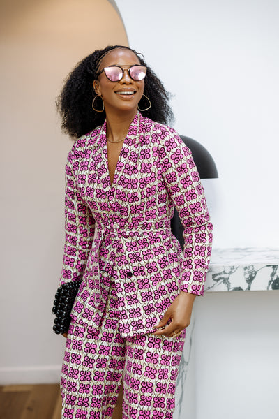 ZYLA AFRICAN PRINT TWO PIECE SUIT SET [PINK]